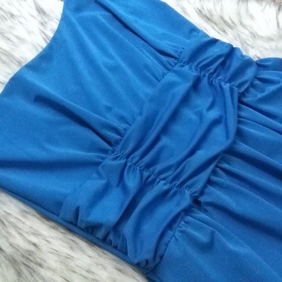 Blue Ruched Chain One Shoulder Dress - Picture 10 of 12